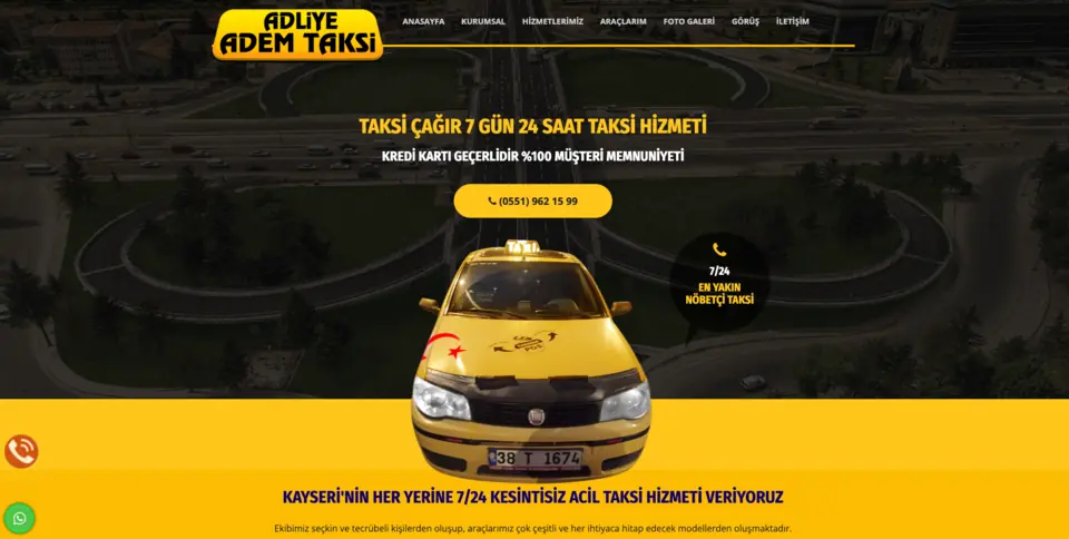 Adliye Adem Taksi masaüstü ana sayfa görünümü