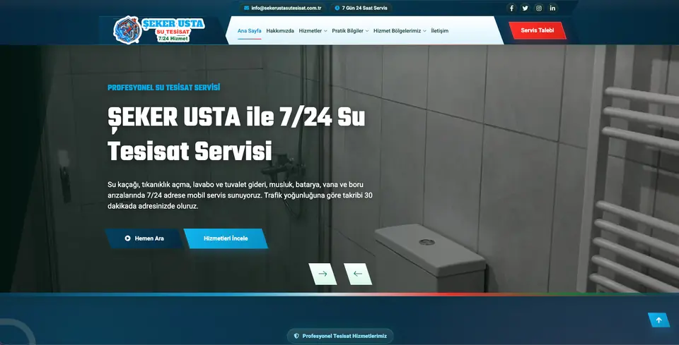 Şeker Usta Su Tesisat masaüstü ana sayfa görünümü