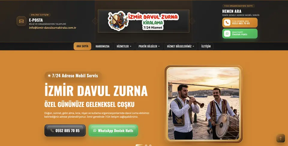 İzmir Davul Zurna Kirala masaüstü ana sayfa görünümü